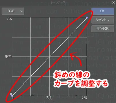 斜めの線を調整する