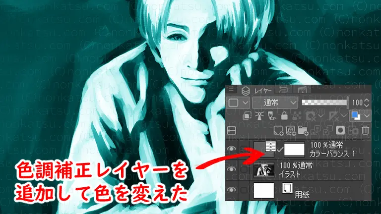 色調補正レイヤーを追加して色を変えた